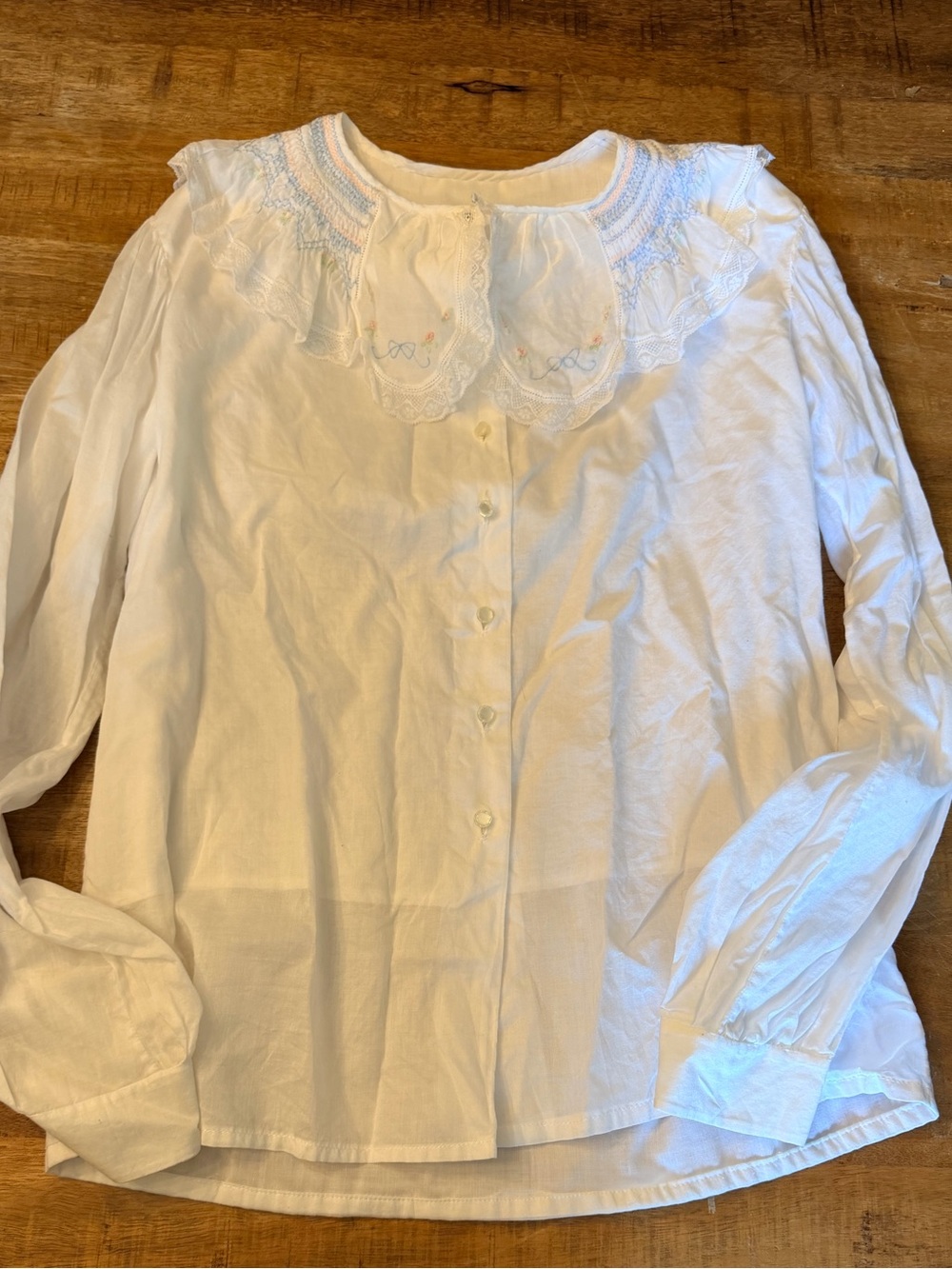 Women’s smocked blouse white with beautiful buttons